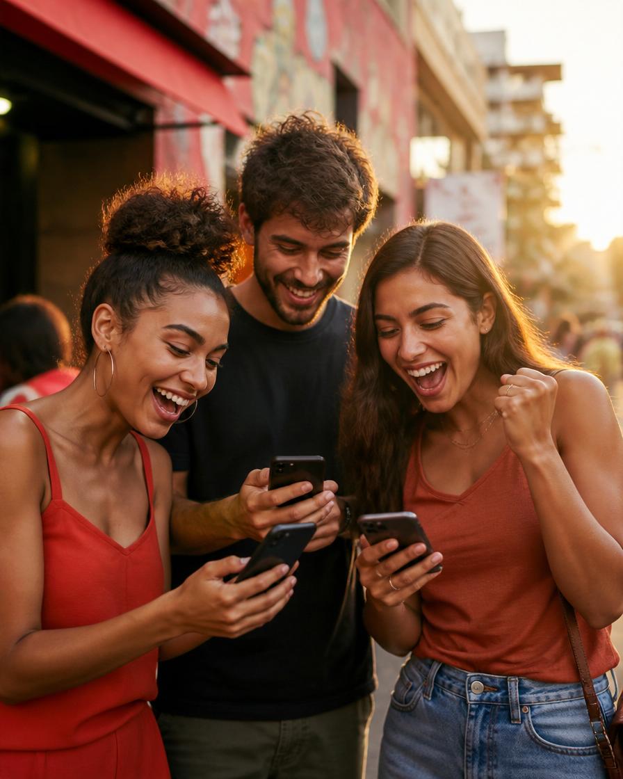 Clientes felizes recebendo ofertas locais no app VeOfertas